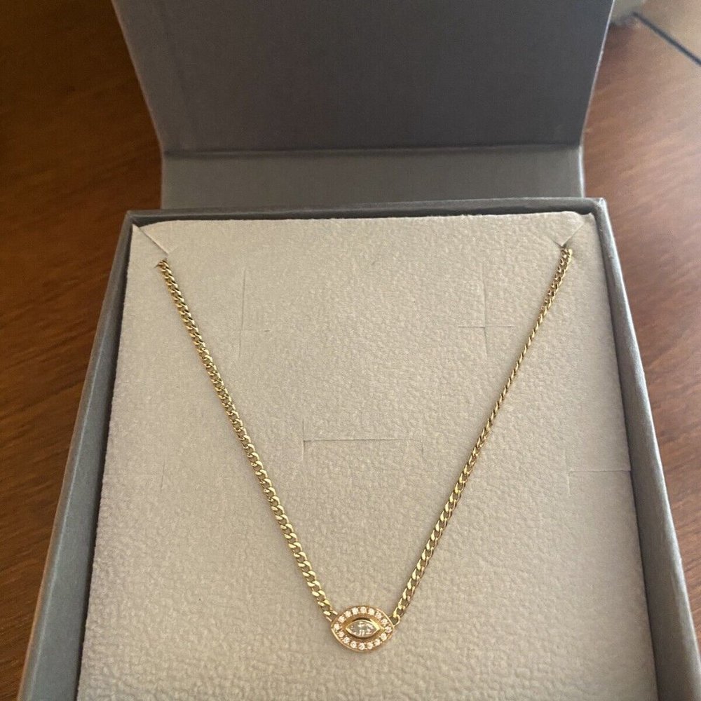 ZOE CHICCO 14K GOLD MARQUISE DIAMOND HALO ~ Evil Eye NECKLACE~Retail $1,095
